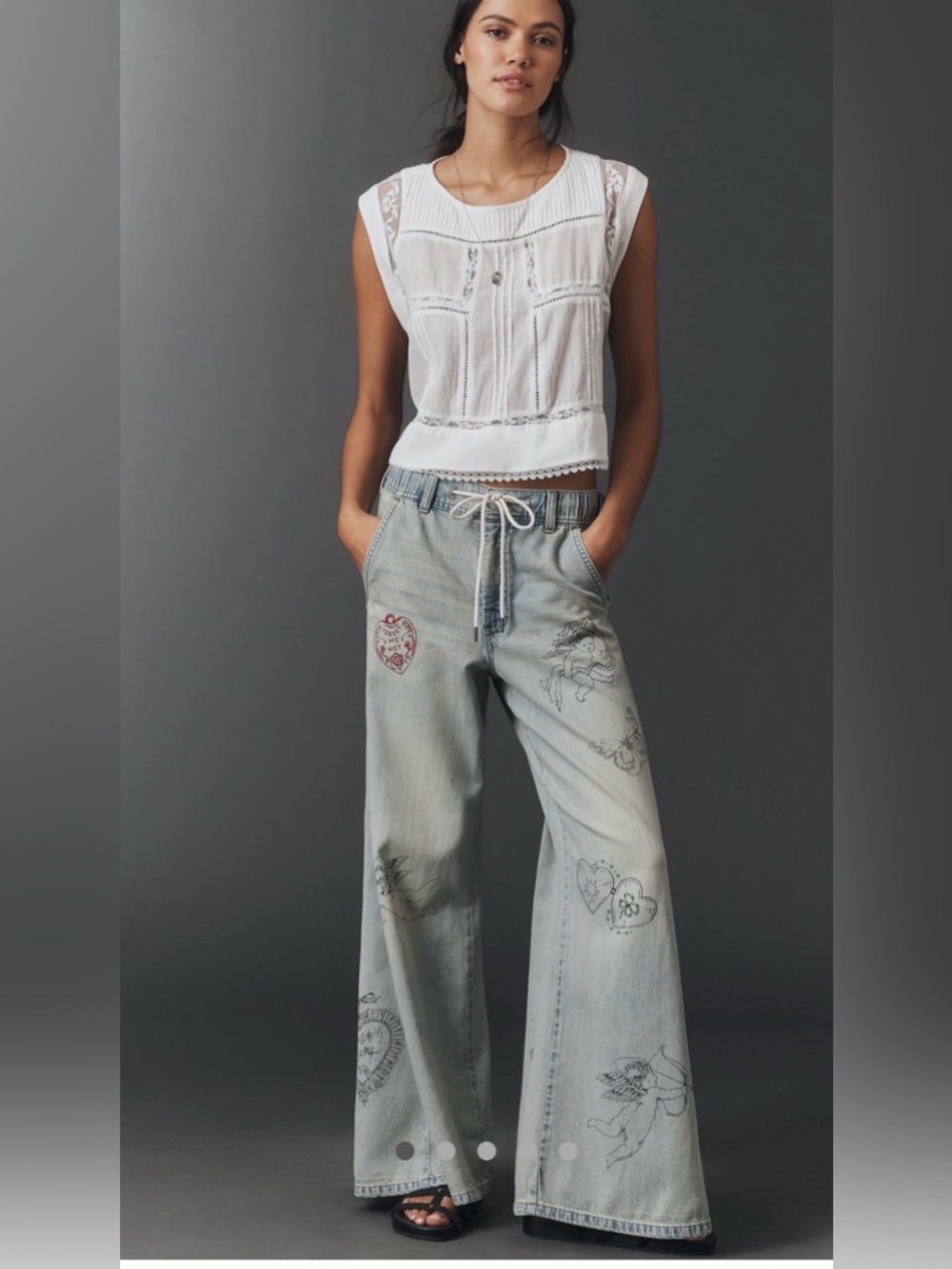 Anthropologie Light Blue Wide-Leg Embroidered Jeans